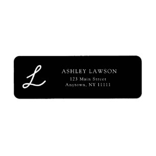 Cursive Monogram Black Return Address Label