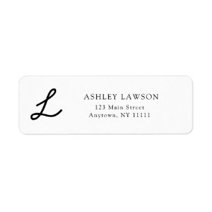Cursive Monogram White Return Address Label