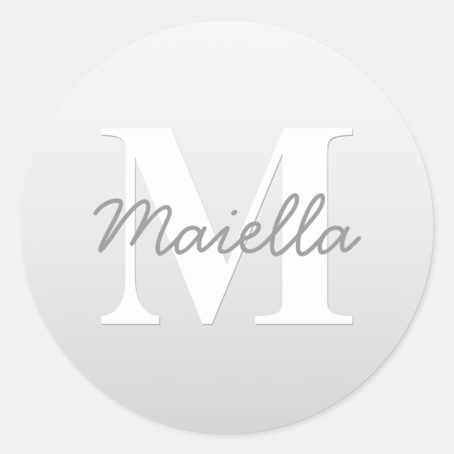 Cursive Name or other Text w/Monogram | Gradient  Classic Round Sticker (Front)