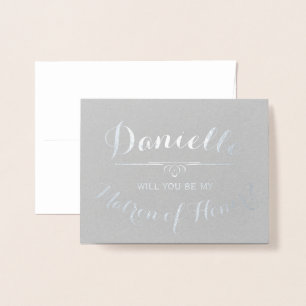 Cursive Personalised Be My Matron of Honour Foil Card