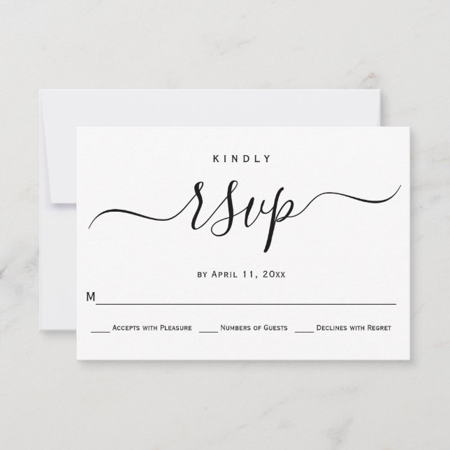 Cursive script calligraphy wedding RSVP card (Front)