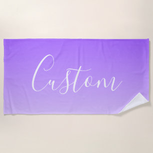 Cursive Script Name & Editable Light Purple Ombre Beach Towel