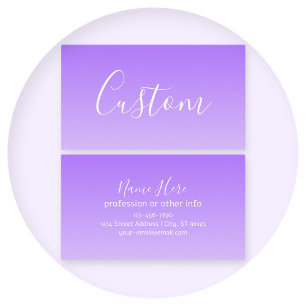 Cursive Script Name & Editable Light Purple Ombre Business Card