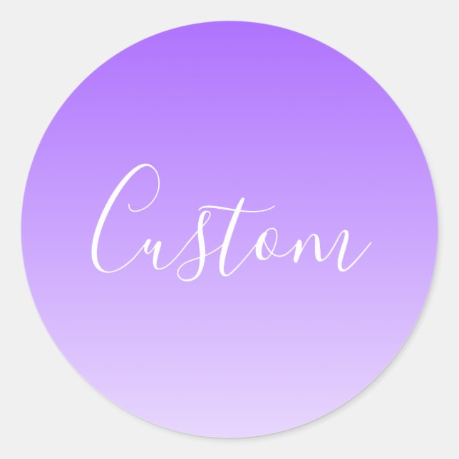 Cursive Script Name & Editable Light Purple Ombre  Classic Round Sticker (Front)