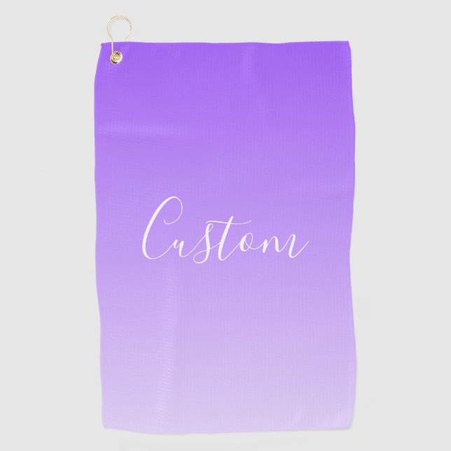 Cursive Script Name & Editable Light Purple Ombre  Golf Towel (Front)