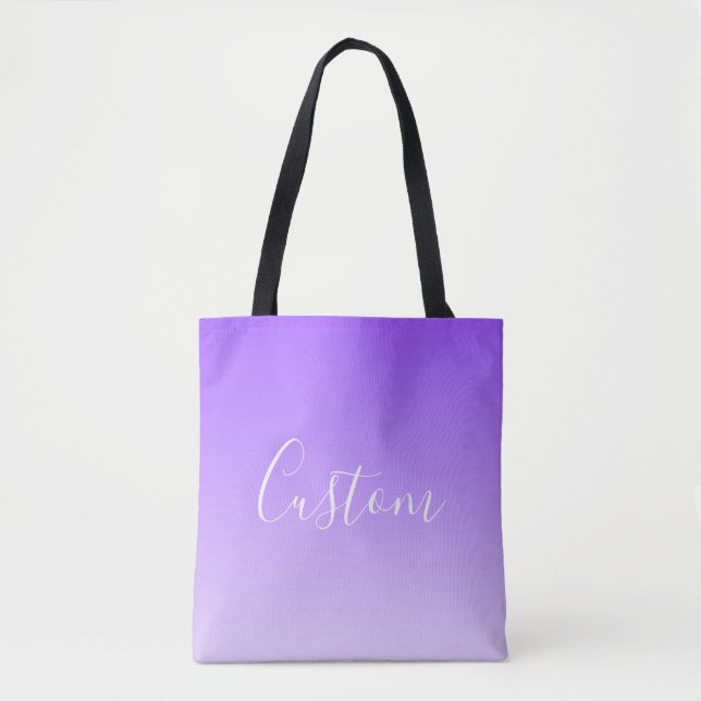 Cursive Script Name & Editable Light Purple Ombre  Tote Bag (Front)