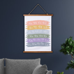 Cursive Spanish Alphabet Aesthetic Brushstrokes Hanging Tapestry
