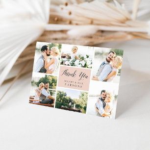 Cursive Wedding Photo Collage Thank You Card