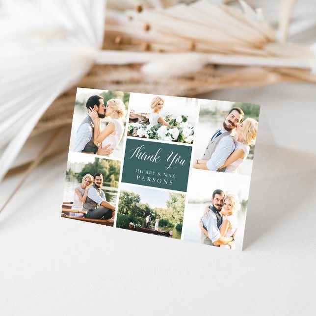 Cursive | Wedding Photo Collage Thank You Card (Creator Uploaded)