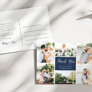 Cursive Wedding Photo Collage Thank You Postcard