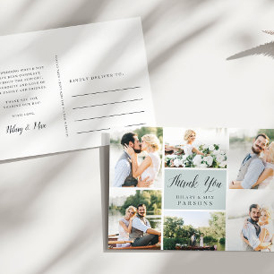 Cursive Wedding Photo Collage Thank You Postcard