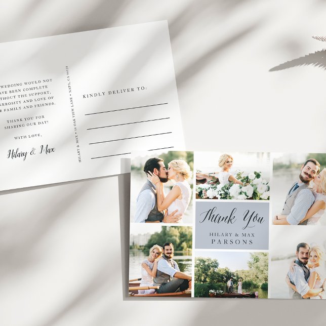 Cursive | Wedding Photo Collage Thank You Postcard (Creator Uploaded)