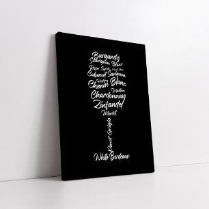 Cursive Wine Typography in black and white Canvas Print