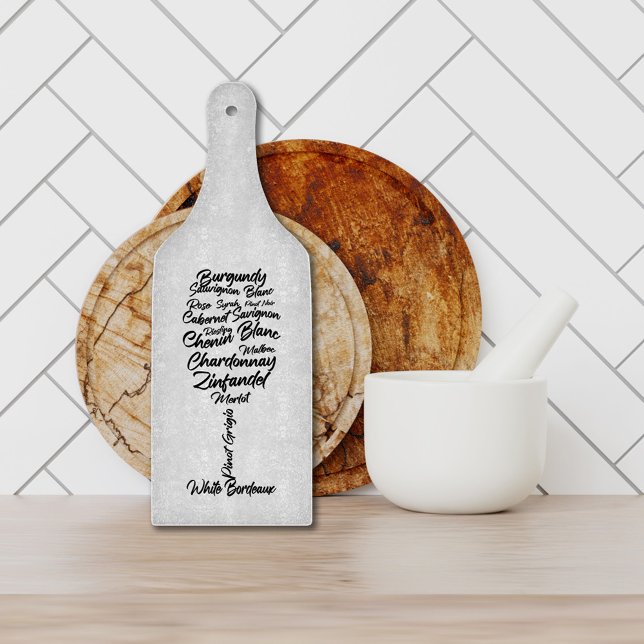 Cursive Wine Typography in black and white II Cutting Board (Creator Uploaded)