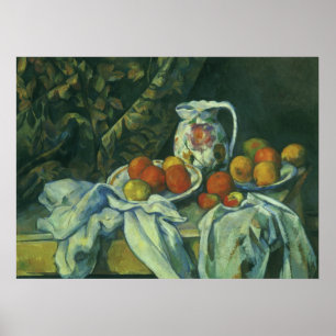 Curtain and Flowered Pitcher by Paul Cezanne Poster