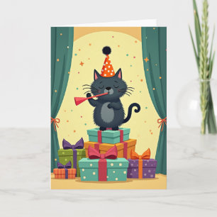 Curtain Cat Birthday Card