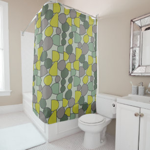 Curtain of Bath Green and Gray Stones