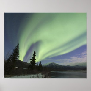Curtains of green aurora borealis in the sky 2 poster