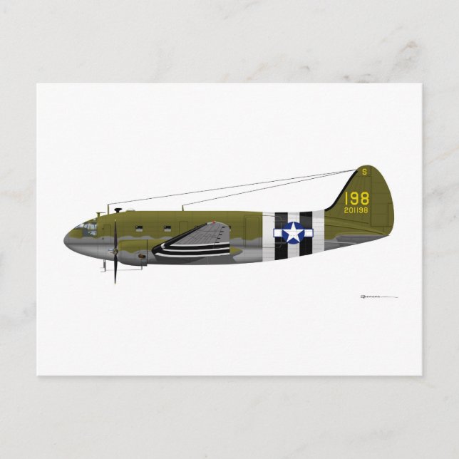 Curtiss C-46 Commando Invasion Stripes Postcard (Front)