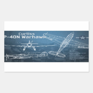 Curtiss P-40 Warhawk Blueprint Rectangular Sticker