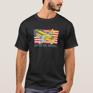 Curtiss SOC Seagull WW2 Seaplane Diagram USA Flag T-Shirt
