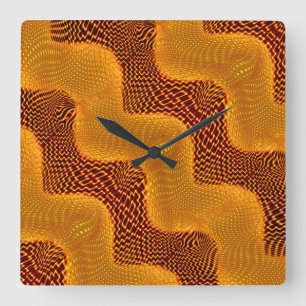 Curva laranja e pontos dourados sobre fundo marrom square wall clock