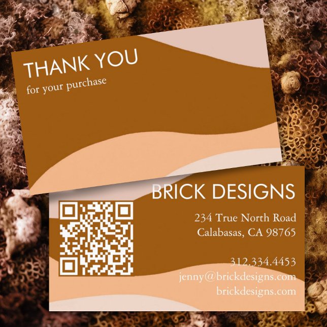 Curve Stripes Retro Minimalist Modern QR Code Thx Business Card (Minimalist neutral colors thank you business card with custom QR code.)
