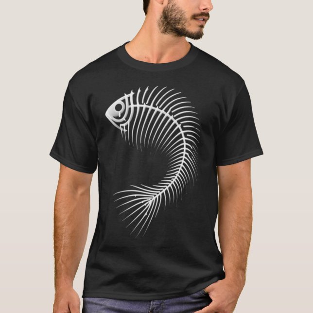 Curved Abstract Fishbone, Black / No Background, S T-Shirt (Front)