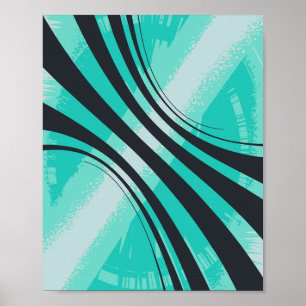 Curved Black Lines on Cyan background Poster