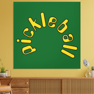 Curved Bold Yellow Pickleball Text On Dark Green Canvas Print