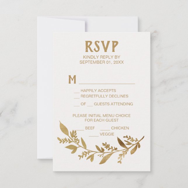 Curved Branches | Gold Menu Choice RSVP Card (Front)