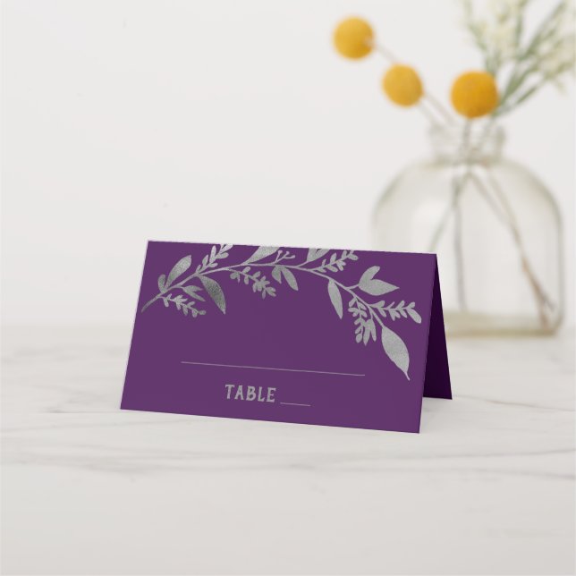Curved Branches | Silver Wedding Place Card (Front)