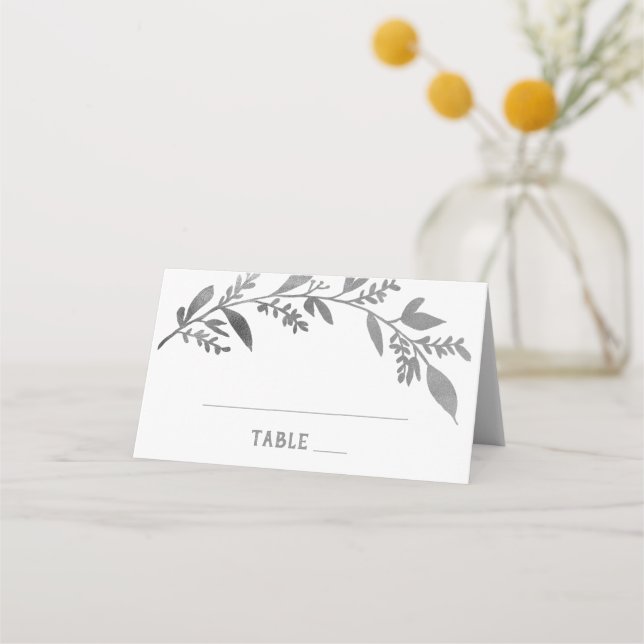 Curved Branches | Silver Wedding Place Card (Front)