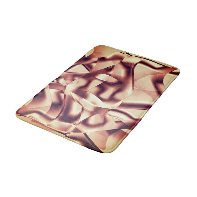 Curved brownish red or burgundy shapes, beige tone bath mat (Angled)