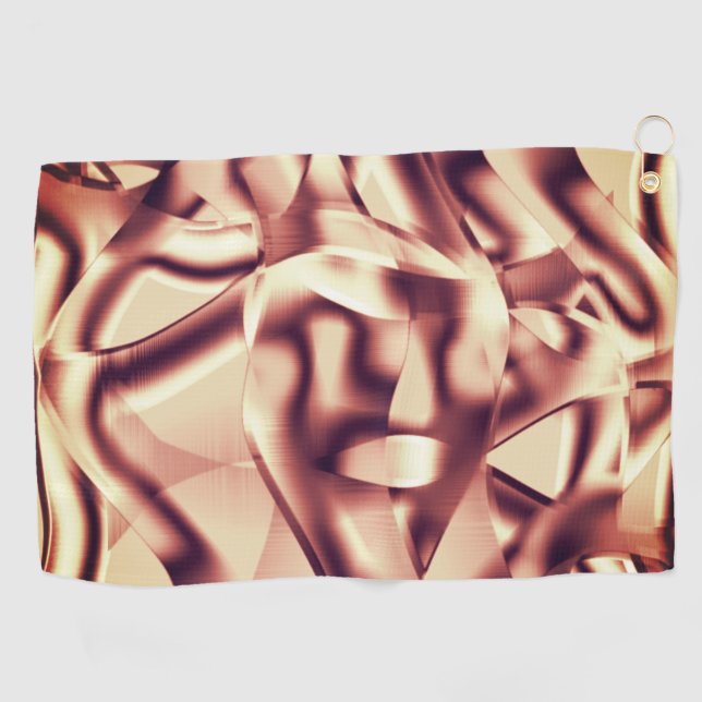 Curved brownish red or burgundy shapes, beige tone golf towel (Horizontal)