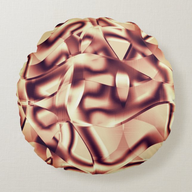 Curved brownish red or burgundy shapes, beige tone round cushion (Front)