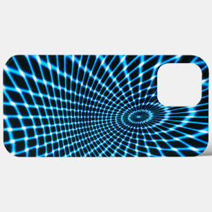 Curved crossed lines forming deep circle over blue iPhone 13 pro max case