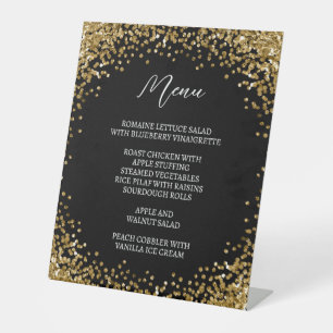 Curved Gold Glitter Black Menu Pedestal Sign