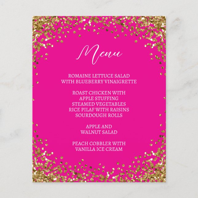 Curved Gold Glitter Hot Pink Menu (Front)