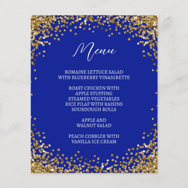 Curved Gold Glitter Royal Blue Menu (Front)
