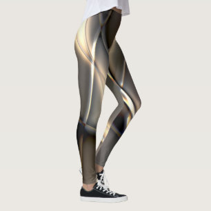 Curved golden strokes and twisted squares on sepia leggings