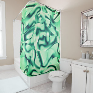 Curved green shapes of acrylic, showy mint tones shower curtain