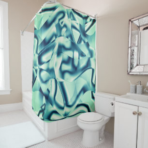 Curved greenish blue shapes, showy cyan tones shower curtain