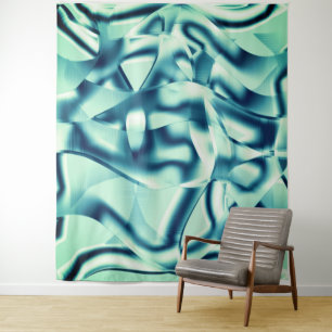 Curved greenish blue shapes, showy cyan tones tapestry