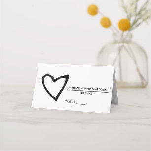 Curved Heart Black White Wedding Table Place Card