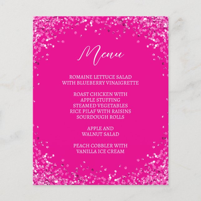 Curved Hot Pink Glitter Menu (Front)