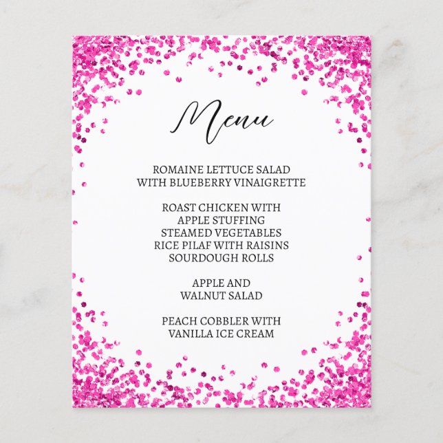Curved Hot Pink Glitter White Menu (Front)