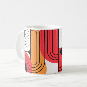 Curved Line with Red & Orange Geometric Shapes Coffee Mug