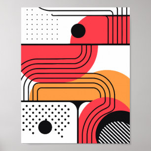 Curved Line with Red & Orange Geometric Shapes Poster