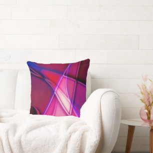 Curved lines and slanted squares in neon red pink  cushion